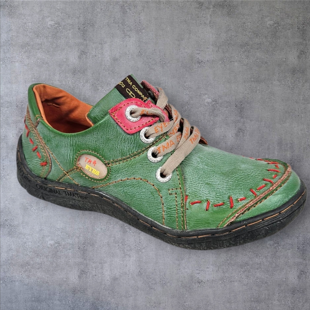 TMA Eyes Women's Green Leather Lace Up Moccasins‎ Walking Shoes Size 7